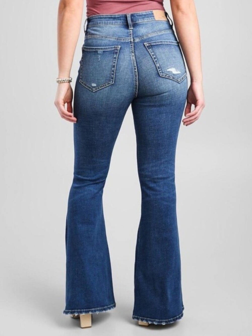 BKE Parker Women's Distressed Dark Blue Flare Jeans - Picture 2 of 5